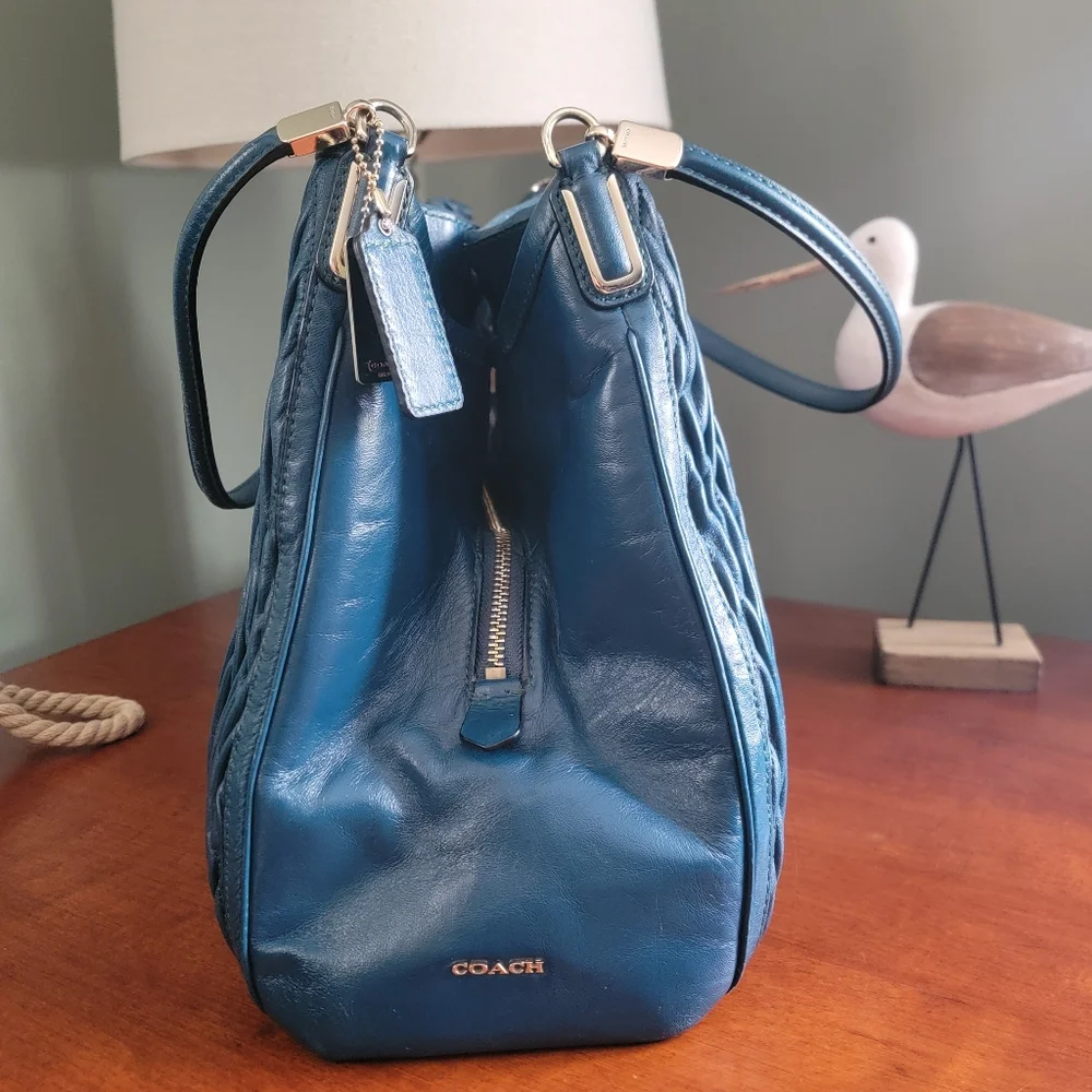 Coach 26257 Madison Phoebe Gathered Twist Teal Leather Shoulder Bag